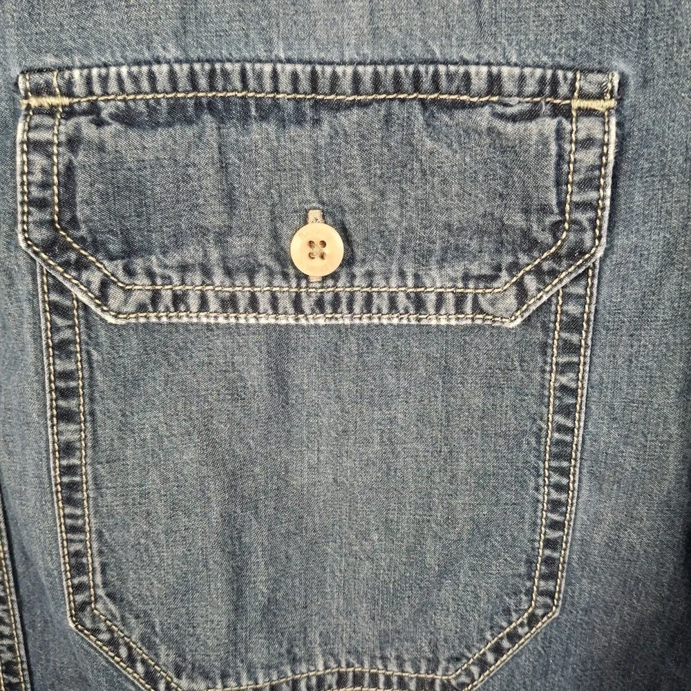 Vintage Banana Republic Denim Shirt M Blue Contrast Cuffs‎ Double Pocket Cotton